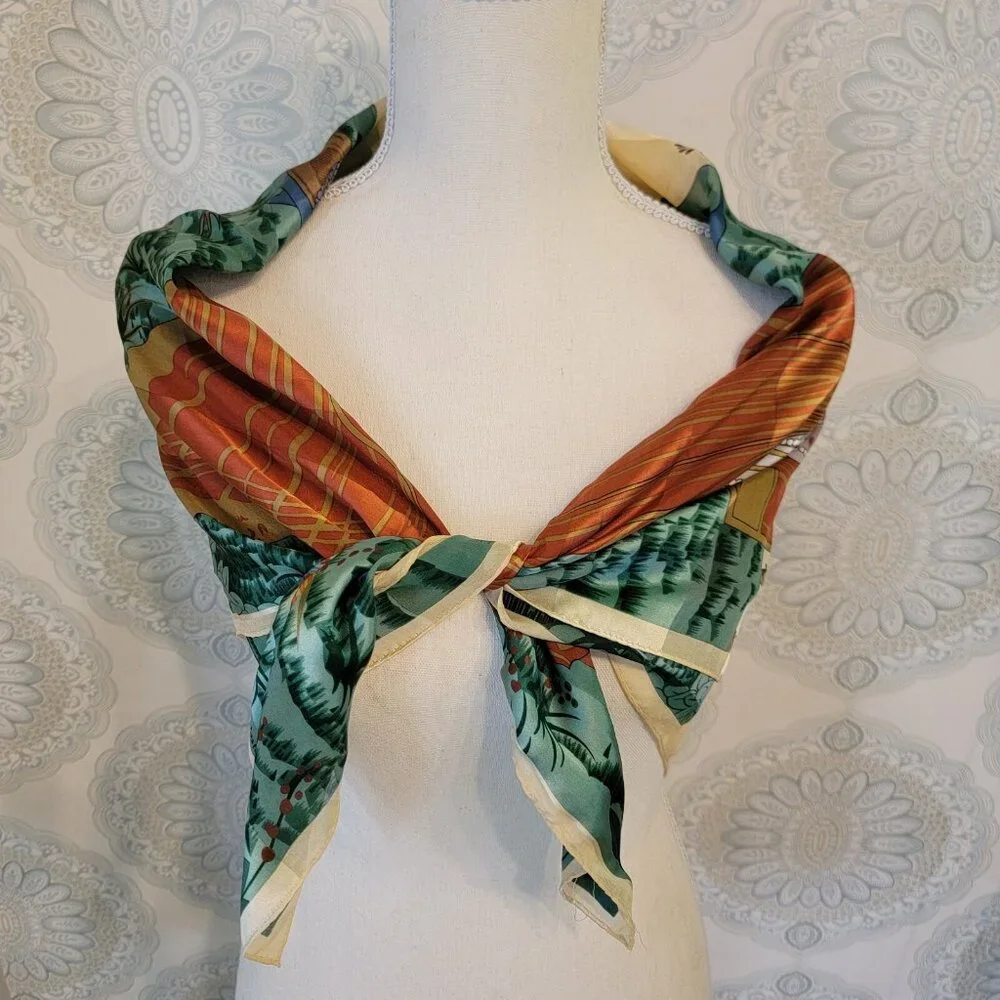 Vintage World Masterworks Scarf Silk‎ Feel Asian Inspired Colorful Pheasant Tree